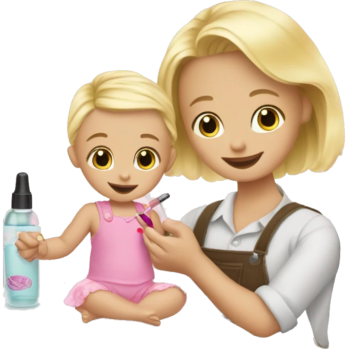 blonde babydaughter gives blonde dad a manicure emoji