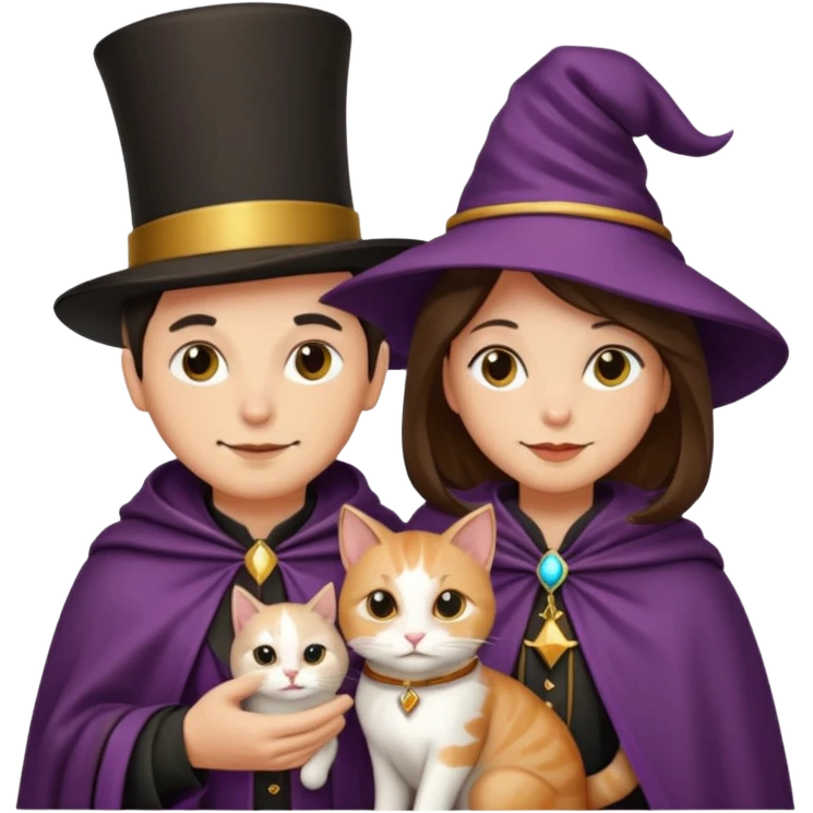 magician couple and their pet cat emoji
