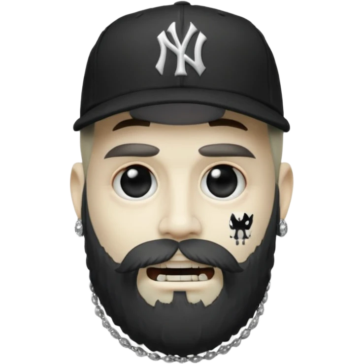 Hazme un zombie con barba en la barbilla el emoji que esté en blanco y negro osea la foto que tenga aretes pequeños una gorra volteada de los new York yankee y una cadena de diamantes que diga W sin barba emoji