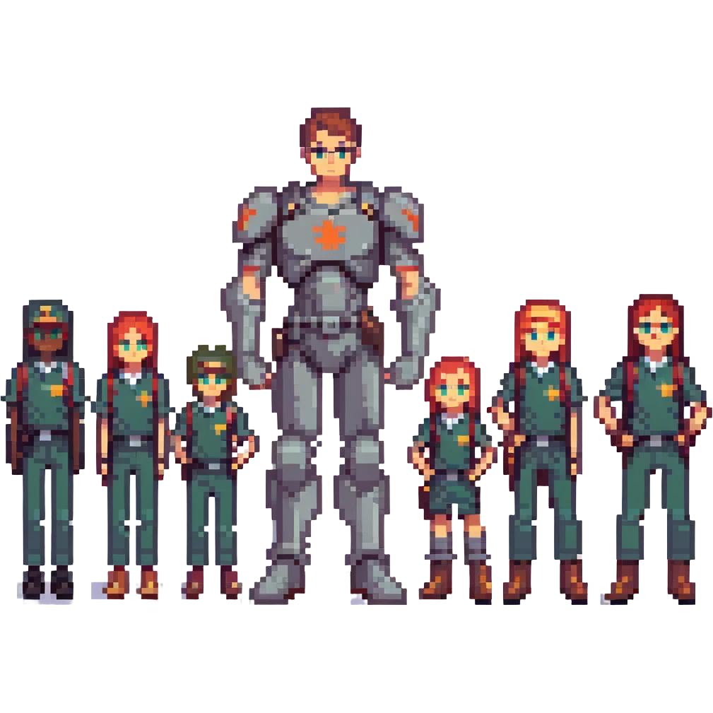 group of confident students standing tall, looking heroic emoji