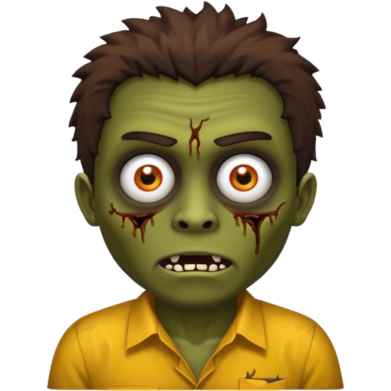 Um garoto zombie de cabelo castanho escuro, com o cabelo chegando no pescoço, com olhos castanhos esverdeados, de camisa branca emoji