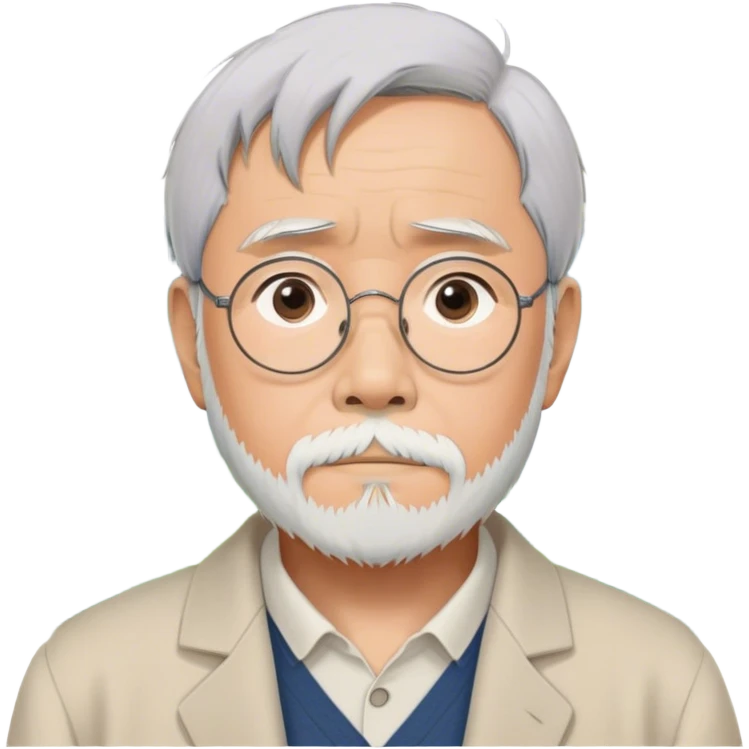Hayao Miyazaki (filmmaker) – Cinematic Realistic Portrait of Hayao Miyazaki, portrayed with gentle, wise eyes and a thoughtful expression, set against a backdrop of whimsical sketches and animated landscapes reminiscent of Studio Ghibli, rendered with soft natural lighting and rich, detailed textures that evoke creative magic. emoji
