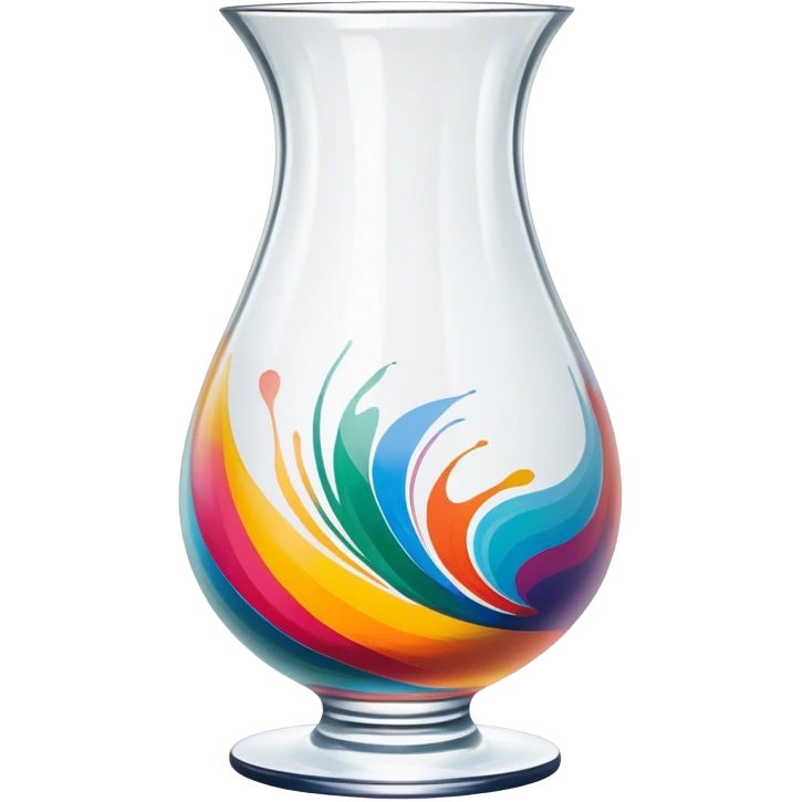Glass painting icon, hand-painted colorful patterns on a glass surface, visible fine paintbrush and glass object like a vase or decorative plate, bright vibrant colors, no finished artwork, just the painting process, minimalistic style, clean lines, transparent background. emoji