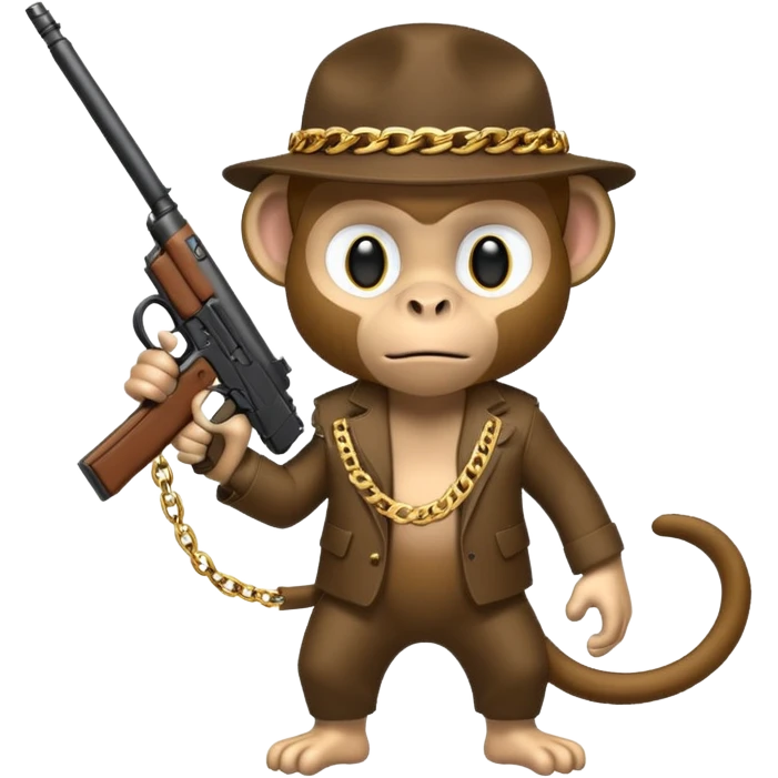 Monkey gangster holding an uzi gun emoji