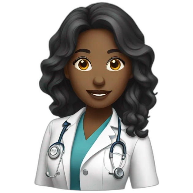 Pretty black female doctor with long wavy hair emoji