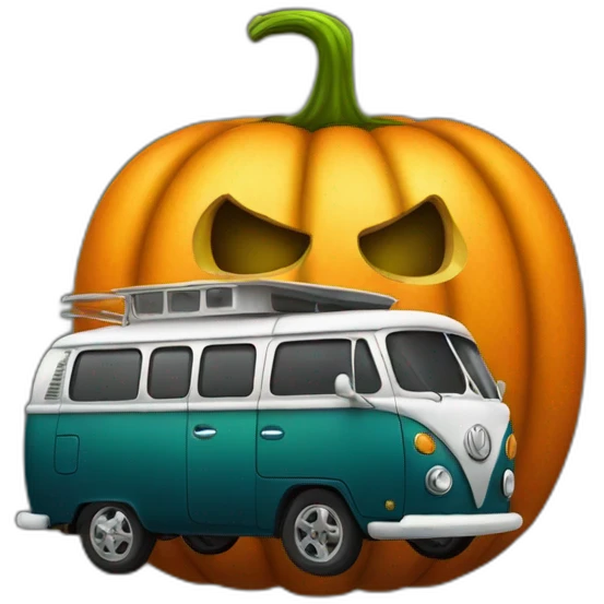 Old dark Campervan with Halloween Pumpkin emoji