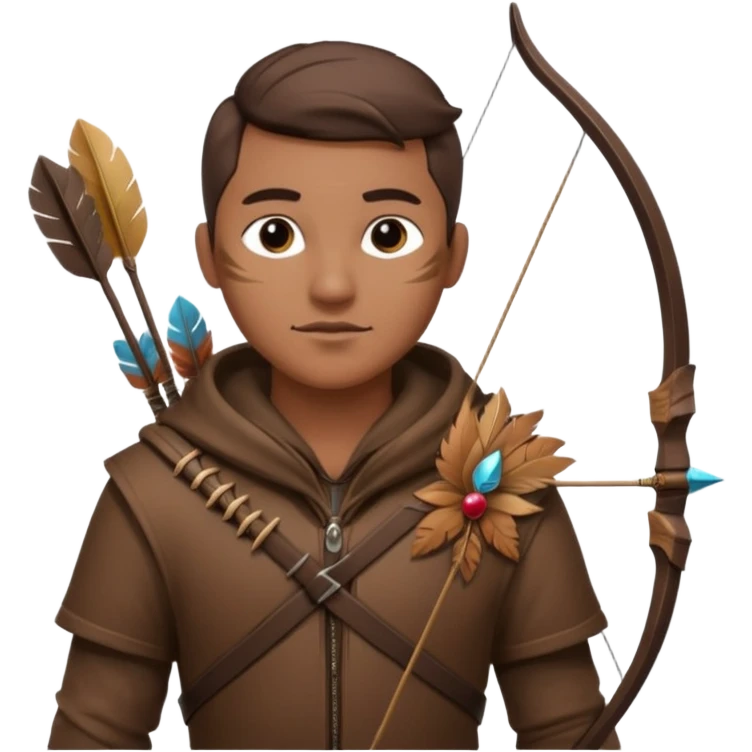 The classic hunter image with a bow and arrow on his back, dressed in brown with some animal made decorations emoji