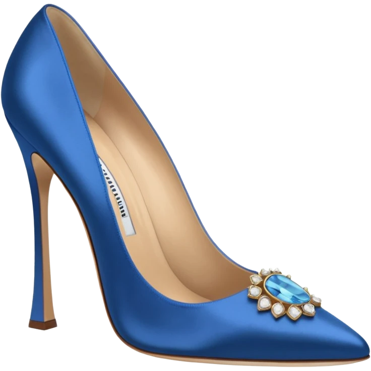 manolo blahink heels 90's satin pump with jewellry at front blue emoji