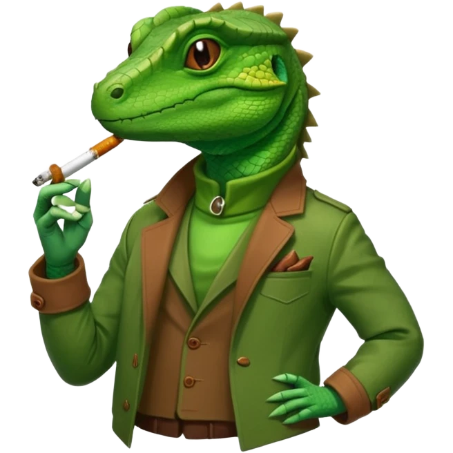 Lizard in a jacket smoking a joint emoji