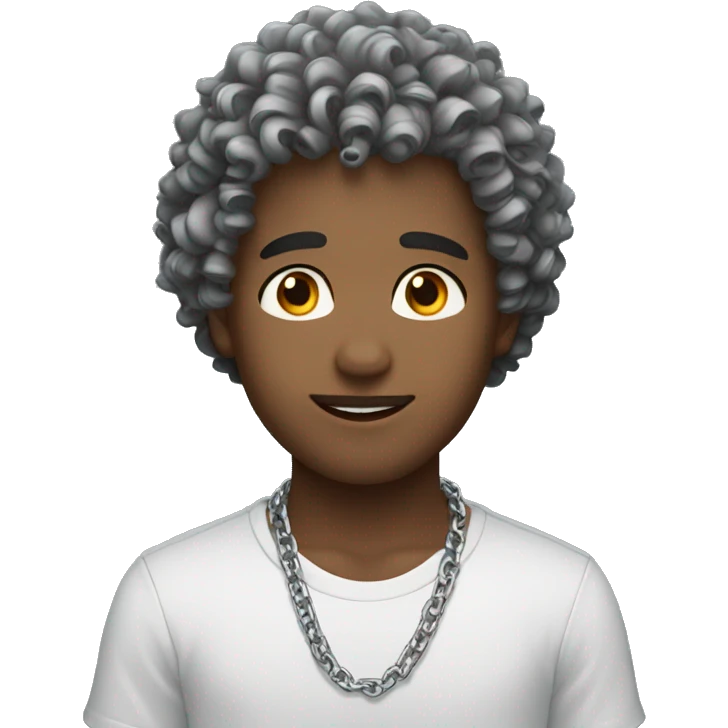 a handsome boy with curly hair and a silver chain around his neck emoji