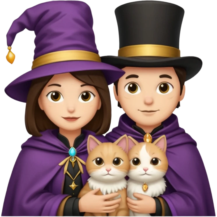 magician couple and their pet cat emoji