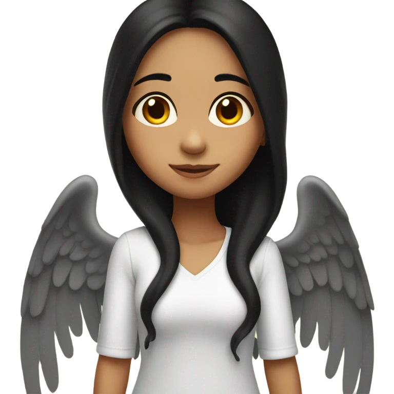 Hispanic girl with long black hair and angel wings emoji