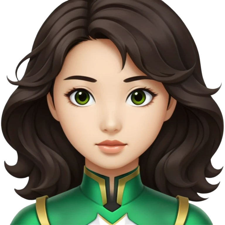 green Power Ranger Asian girl with dark brown wavy hair emoji