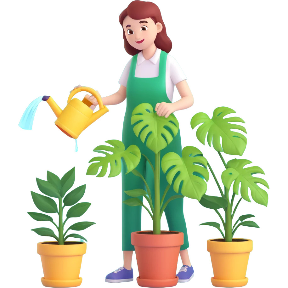 woman watering her monstera plant emoji
