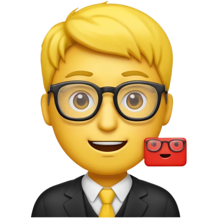 Créer un emoji nerd le perso doit être une tête basique d'emoji jaune avec une grosse paire de lunettes rectangulaires noires 3 boutons sur chaque joue et une dent qui dépasse  emoji