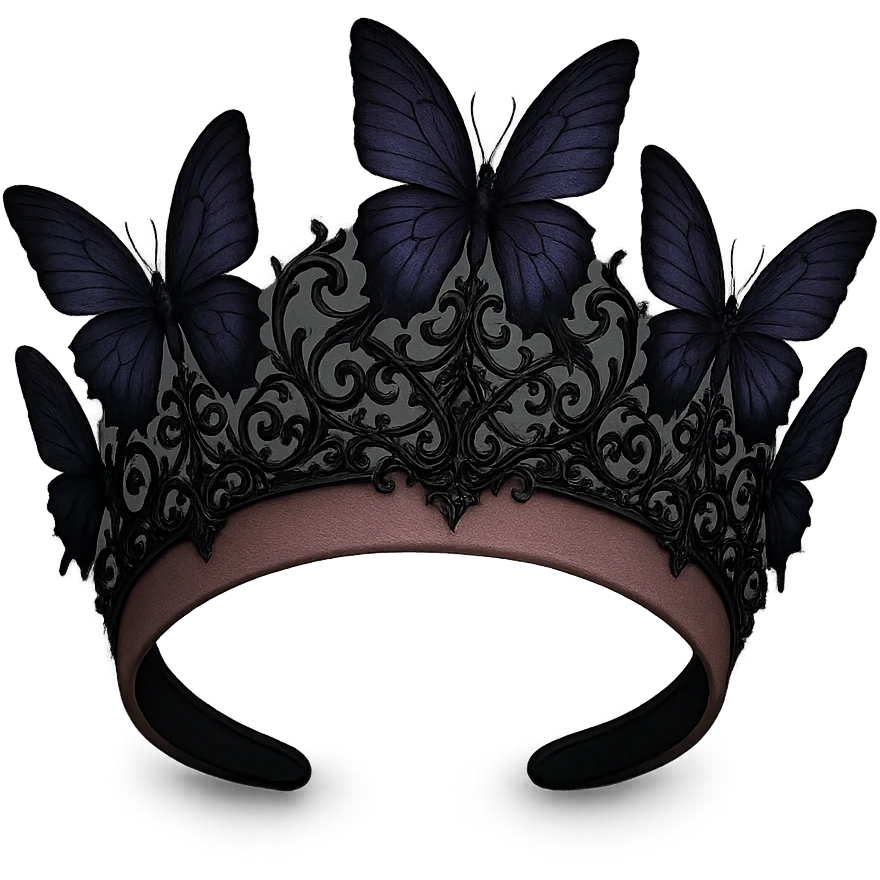 elegant butterfly crown with matte pink base, purple butterflies, gothic filigree, mysterious vibe, transparent background emoji