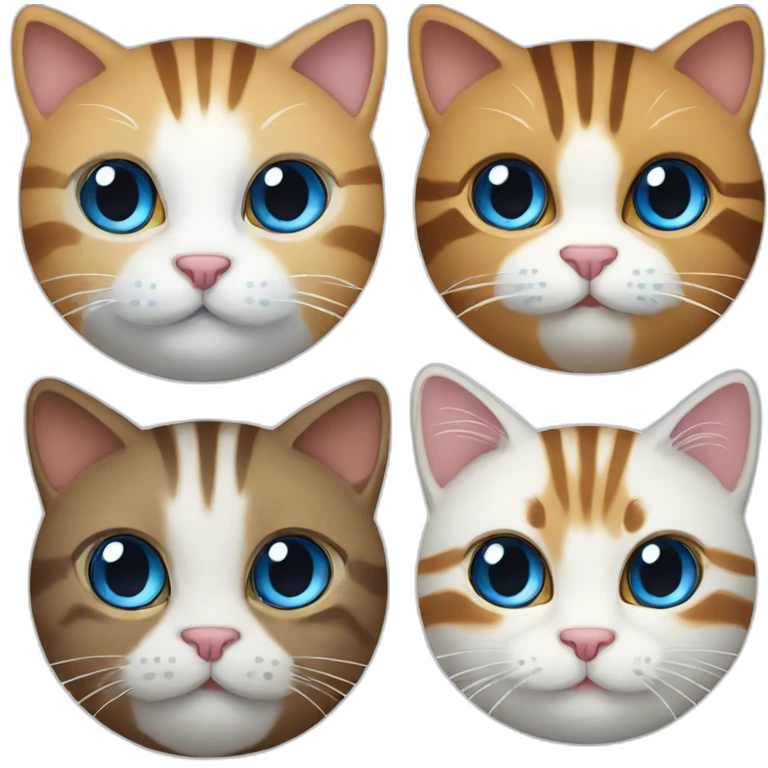 An emoji with a brown striped cat and a white blue-eyed cat emoji