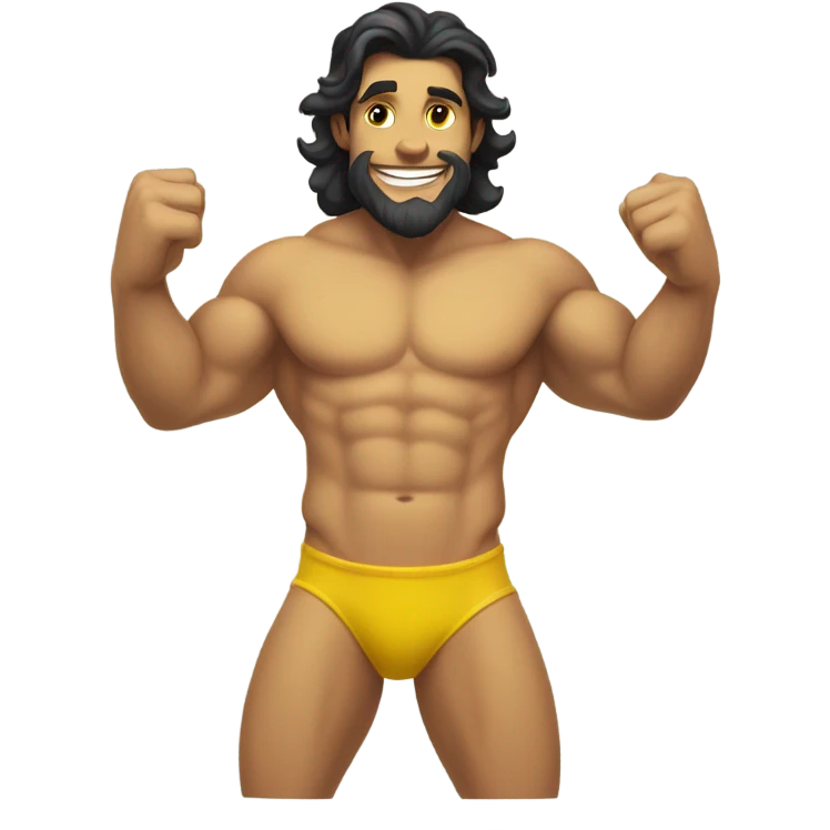 Tan muscular merman with dark hair and yellow tail emoji