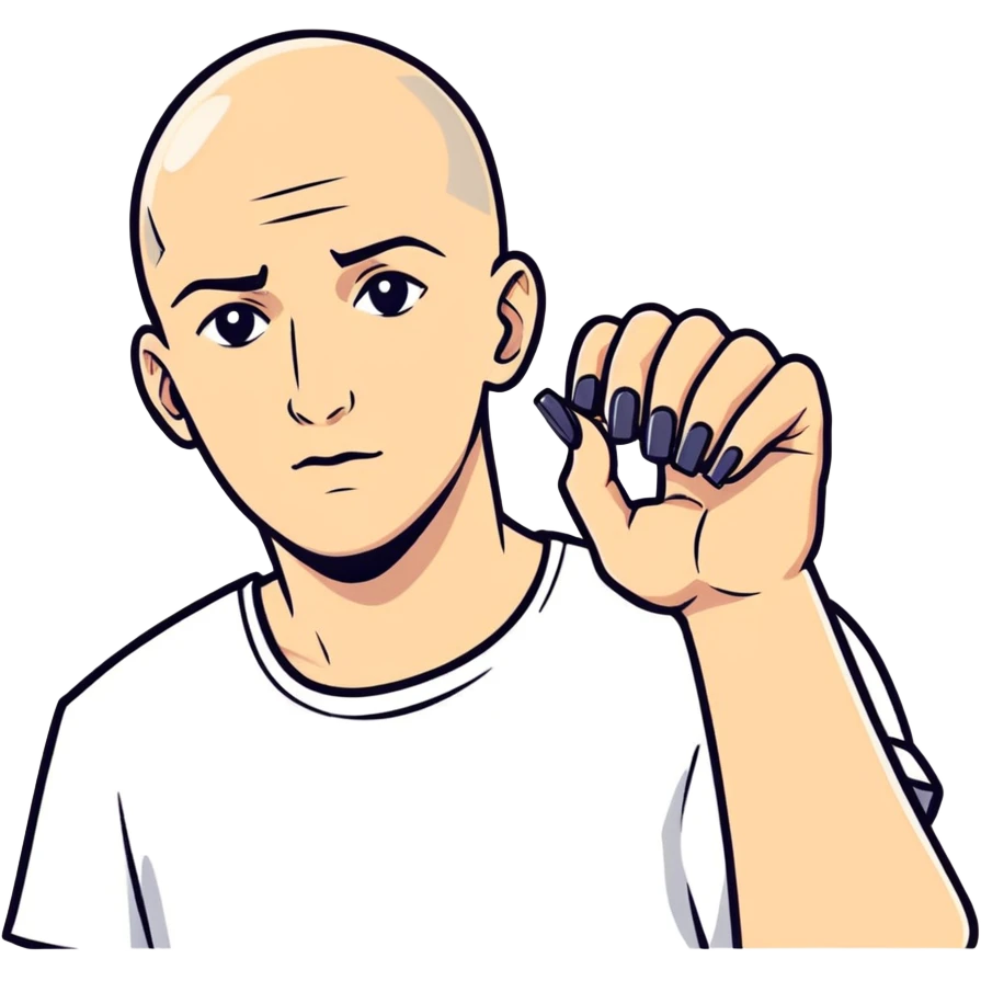 Bald Greek man wit baddie nails emoji