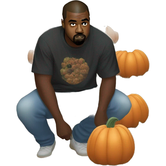 Kanye west squatting over a pumpkin patch emoji