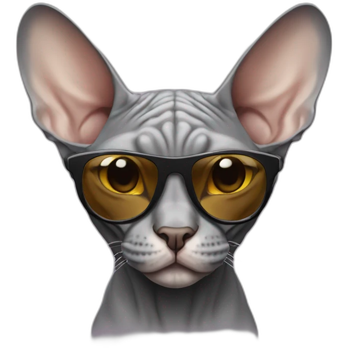 gray Sphynx cat with sunglasses emoji