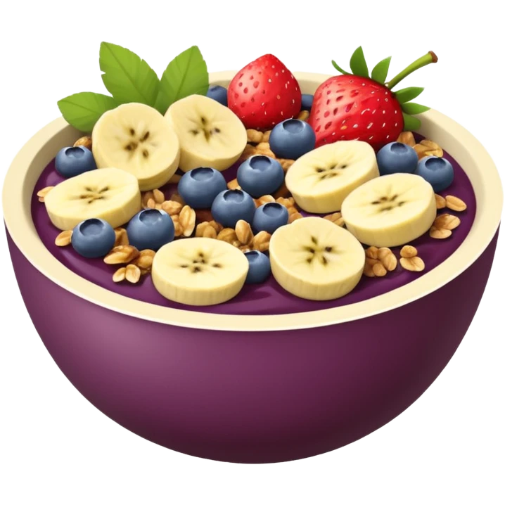 Vaso con açai, que lleve granola plátano arándanos y frutillas emoji
