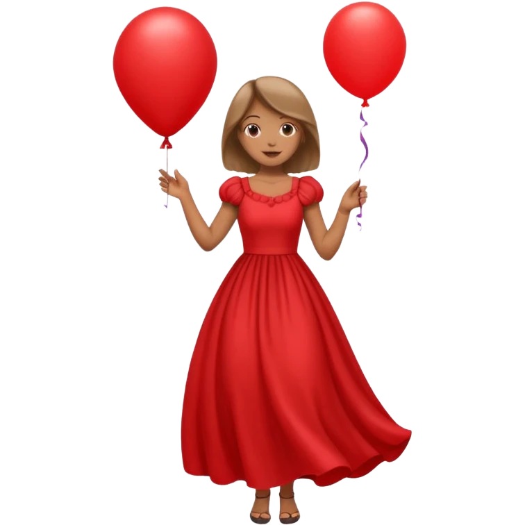 female wearing dress, holding balloon, emoji