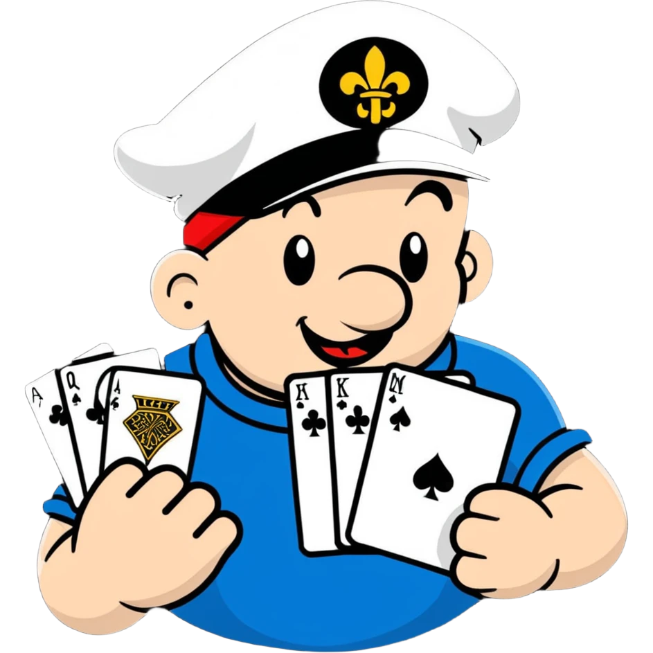 Popeye the sailor holding poker cards, cartoon sticker style emoji