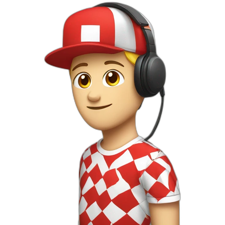 White Streamer wearing a back cap and red headphone with a shirt black and red squares emoji