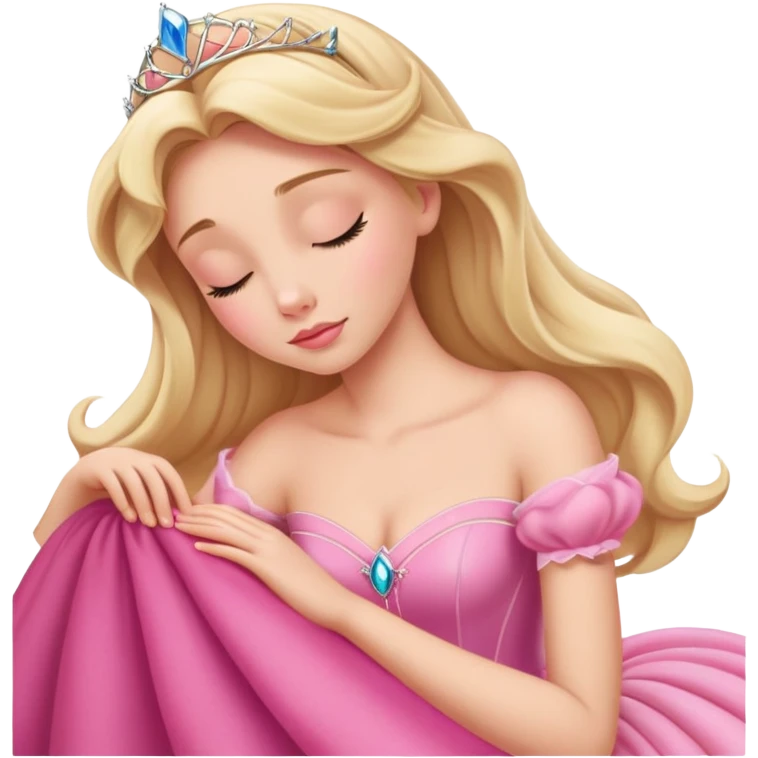 extremely simplified Aurora Sleeping Beauty, basic pink ball gown, simple blonde hair, absolute minimum details, slightly zoomed out view emoji