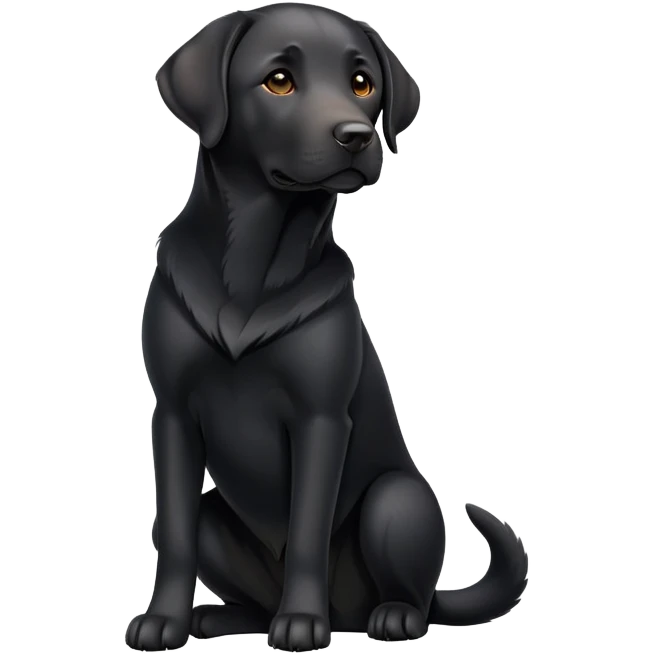 cinematic-[Labrador retriever]-realistic-full-body-sitting-emoji,-tail-resting-loosely-beside-its-paws,-head-tilted-dramatically, -sleek-[black]-fur,-simplified-yet-realistic-focused-features,-highly-detailed,-glowing-with-an-almost-sarcastic-glow emoji