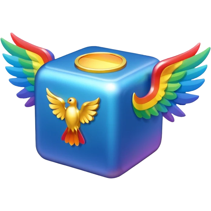 Blue cube with wings and has a rainbow ? emoji