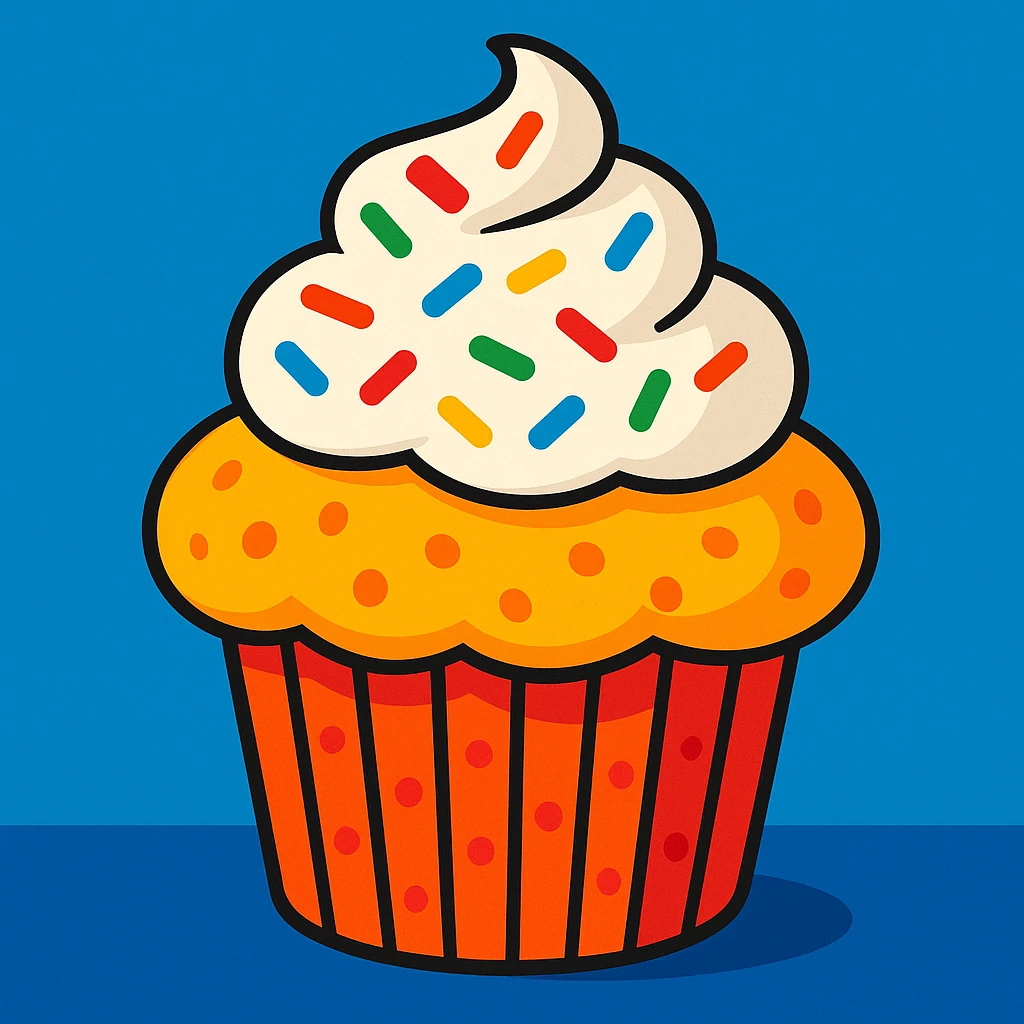 muffin topped with a swirl of whipped cream and rainbow sprinkles, vibrant and festive look emoji