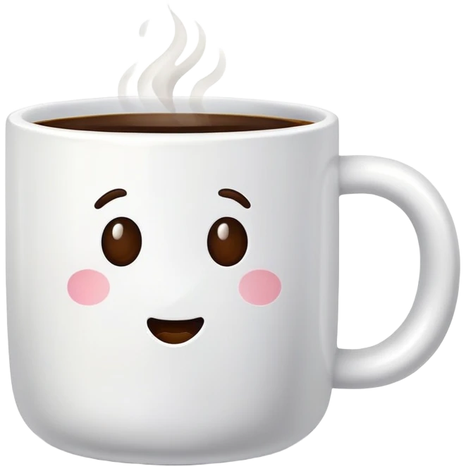 White ceramic coffee mug filled with hot coffee, no face or emoji emoji