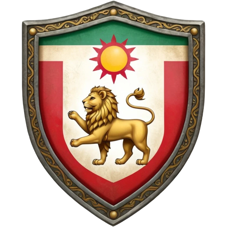 rectangular shield with the flag of Iran, with a lion and a sun emoji