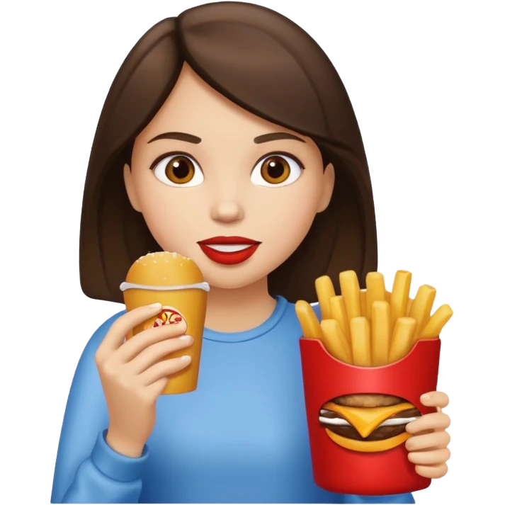 brunette girl eats fast food emoji