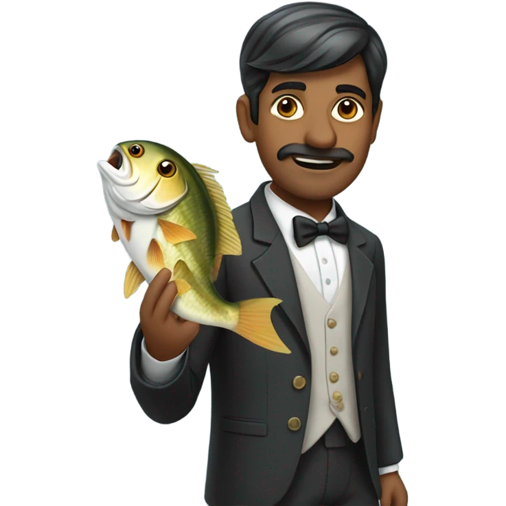 Indian man in a dress suit holding a fish  emoji