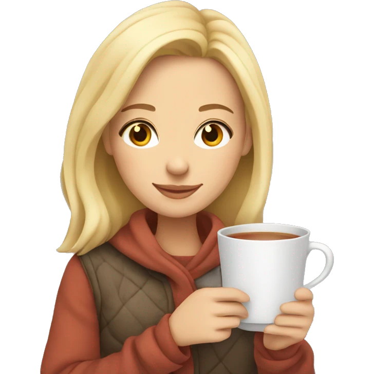 Blonde girl cozy holding tea emoji