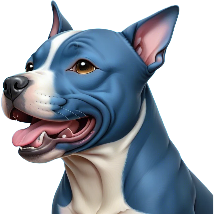 Cinematic Cute Yawning Blue Staffordshire Bull Terrier Portrait Emoji, Head tilted slightly with a dramatic, wide-open yawn, showcasing a smooth blue Fur with a refined texture, floppy ears slightly drooping, round dark eyes barely open in drowsy contentment, Simplified yet irresistibly adorable features, highly detailed, glowing with a soft, cozy glow, high shine, relaxed yet expressive, stylized with a touch of whimsy, bright and endearing, soft glowing outline, capturing the essence of a sleepy yet affectionate guardian, so drowsy it feels like it could stretch right out of the screen and curl up for a nap! emoji