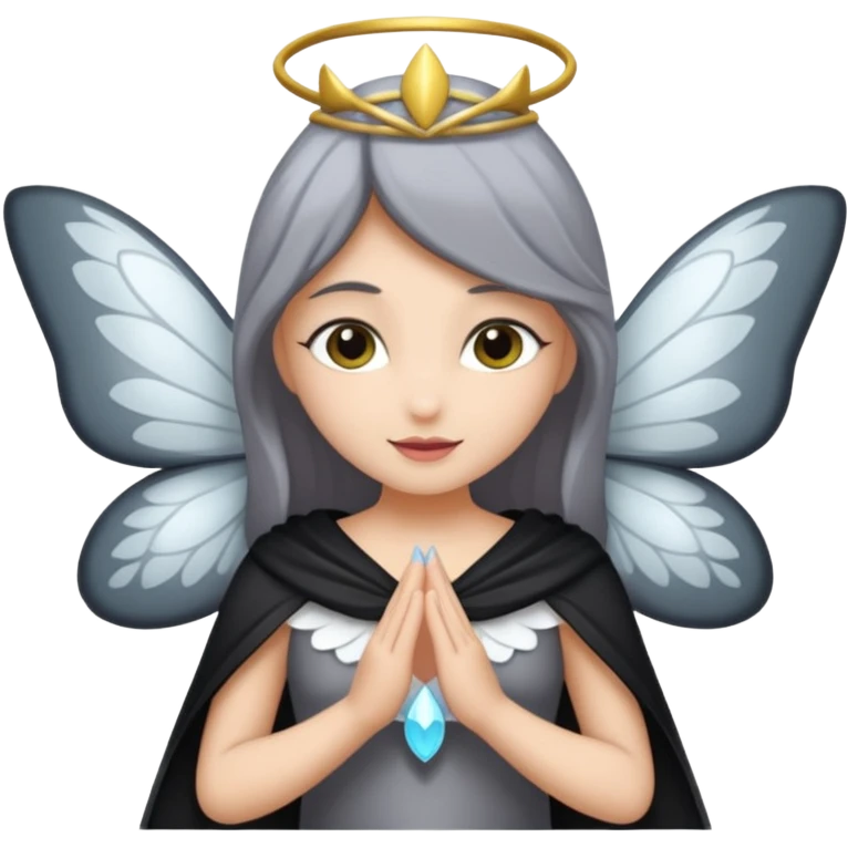 Gata gris oscura con blanco con dizfraz de hada emoji