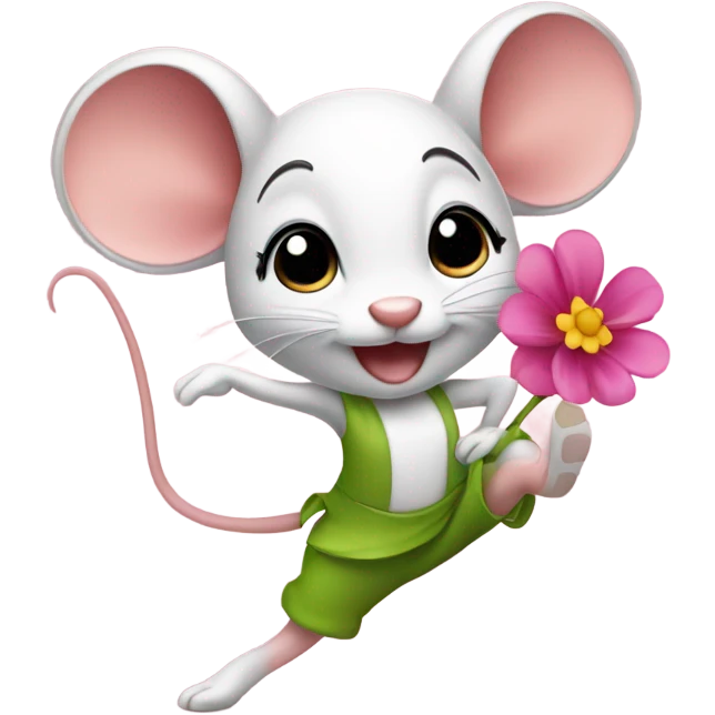 Cute dancing girl mouse with a flower emoji