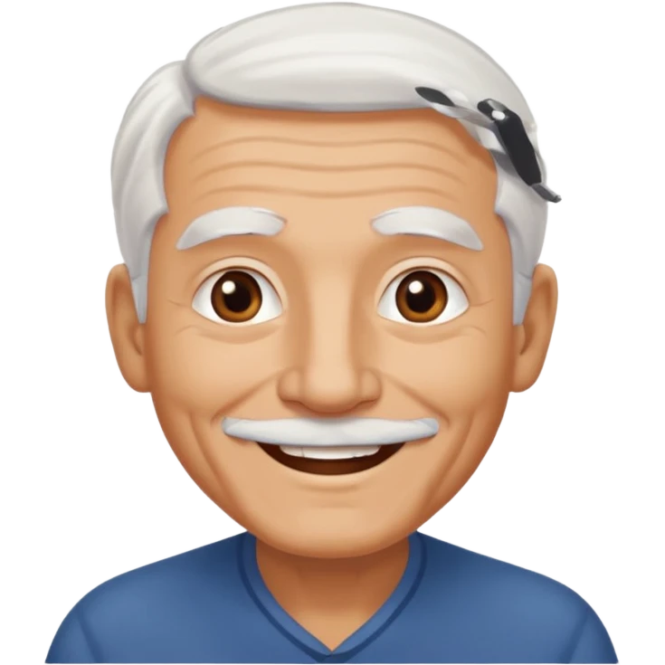 Illustrated emoji of an old man, white hair, no beard, no mustache, dark eyes, tanned skin  emoji