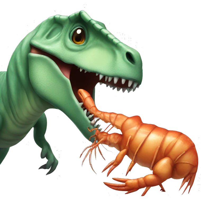 Dinosaur kissing a prawn emoji