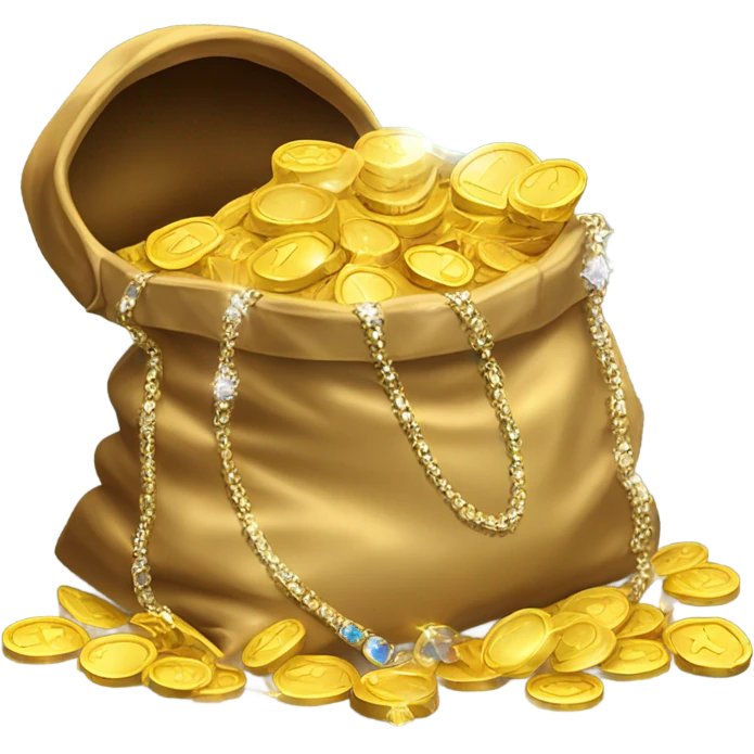 a bag of gold, crystals and metal emoji