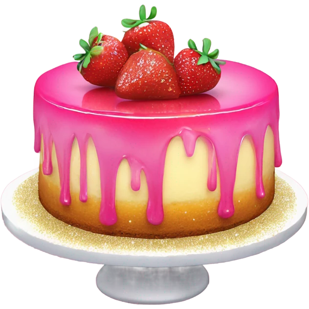 Pink ombre glaze dripping cheesecake with glitter and strawberries  emoji