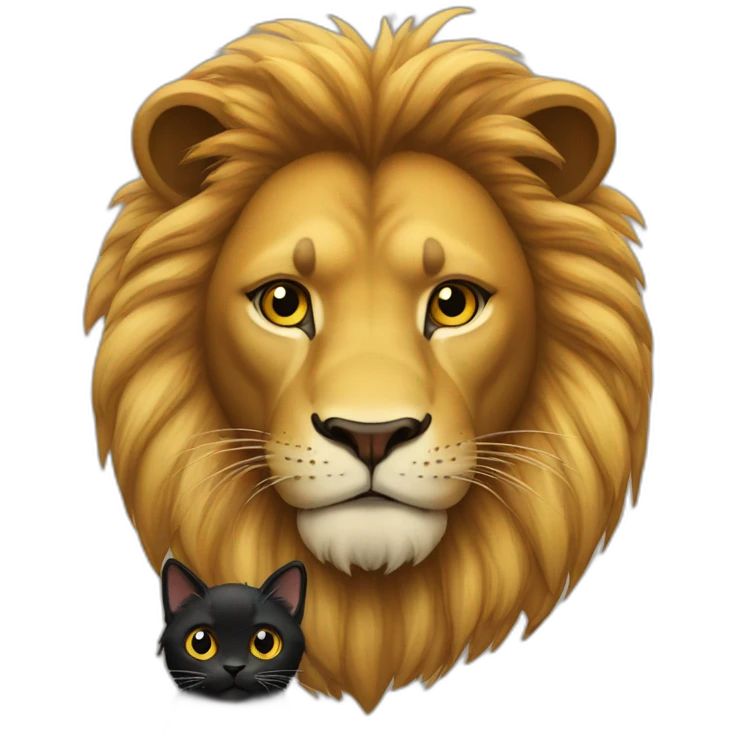 Lion and small black cat both pleading eyes emoji