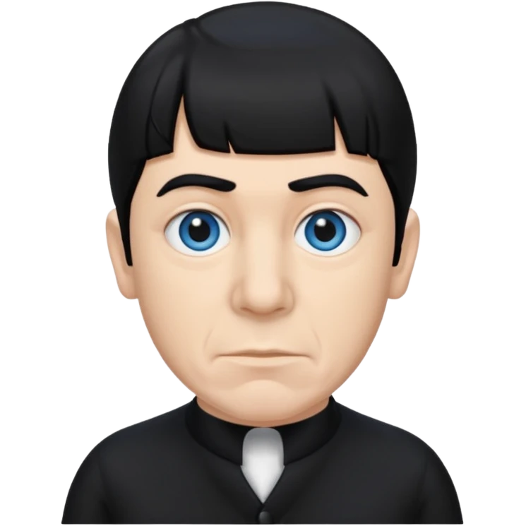 Moe Howard from the Three Stooges with blue eyes, black hair, black outfit emoji