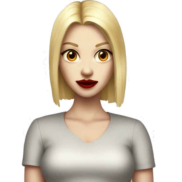 a tall and slender hellborn demon known for her blonde hair, rosey red cheeks, red lips, and sharp sense of style.  emoji