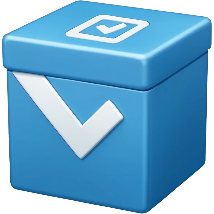 A blue box with a white cartoony checkmark in the middle emoji