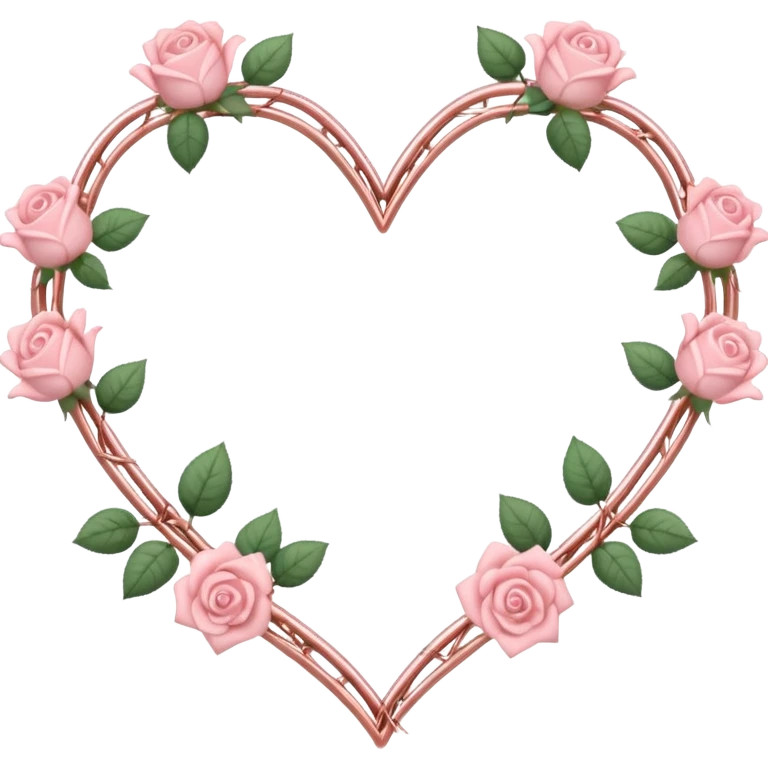 heart shape rose gold barb wires with pastel pink roses border emoji